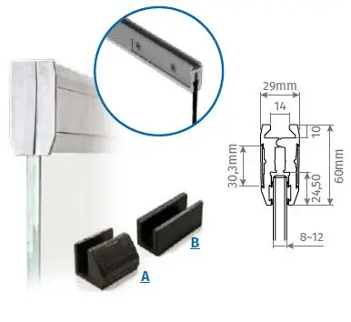 MOTORLINE PINZA PERFIL ALUMINIO KIT F2 VIDRIO 5+5mm TORNILLOS OCULTOS PLETINAS INCLUIDAS