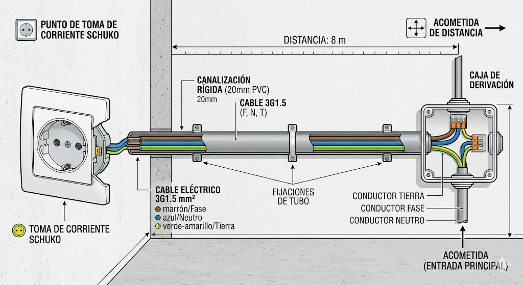 INSTALACION PUNTO SUMINISTRO ELECTRICO PARA BASE SCHUKO