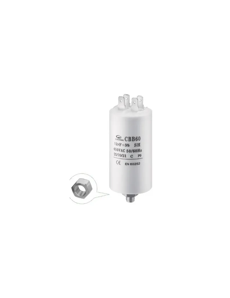 CONDENSADOR PERMANENTE 12UF 450VAC CON TERMINALES CBBS
